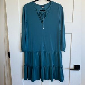 Tommy Hilfiger Teal Keyhole Neck Ruffle Hem Dress